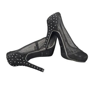 Madeline Girl Black‎ Polka Dot Mesh Stiletto Heels Party Shoes Womens 8M